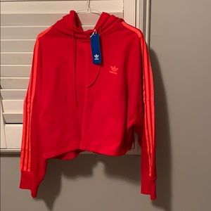 Adidas hooded cropped sweatshirt bright red
